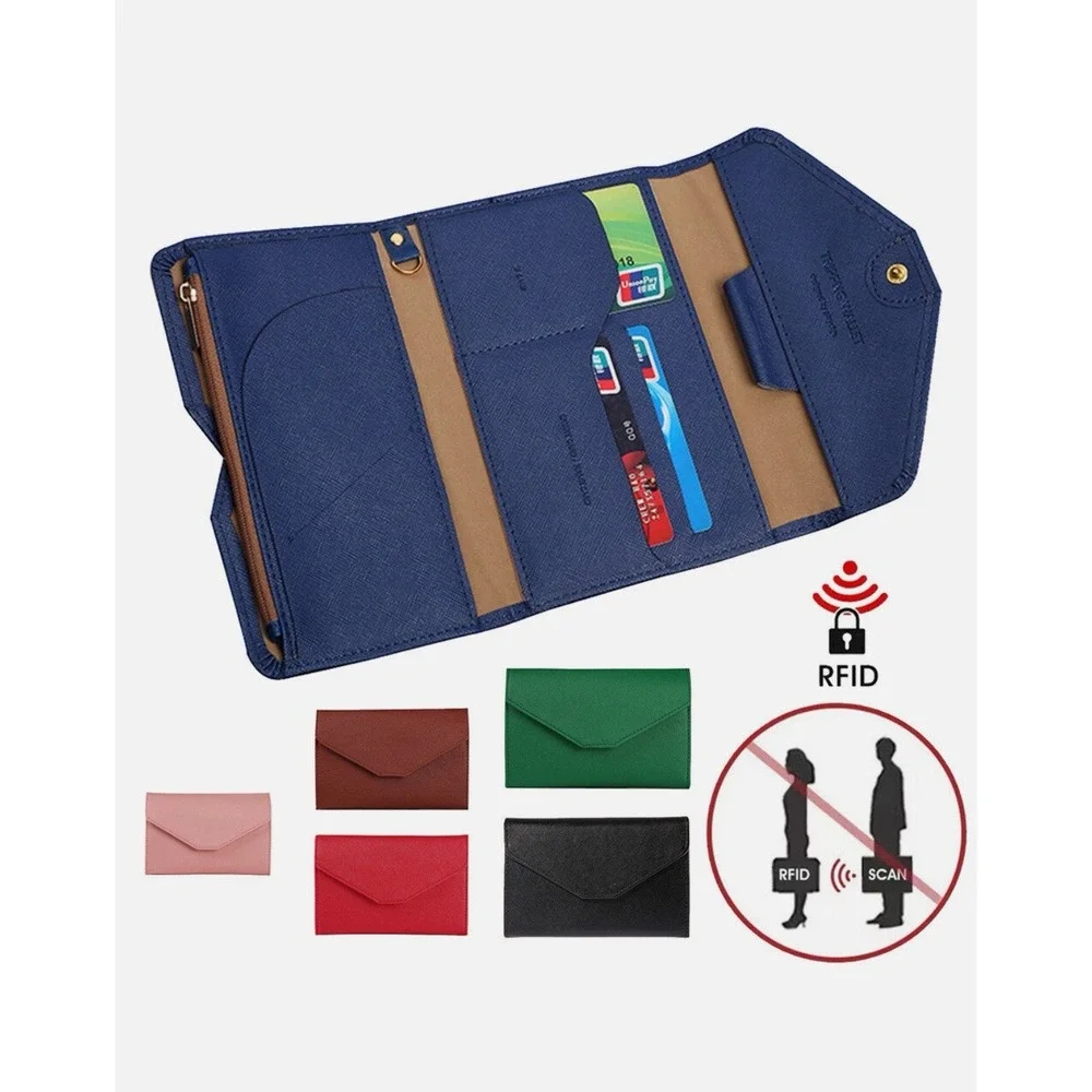 ID Card Holder Three‎ Fold Multi-function Travel Passport Cover wallet(Pink)
